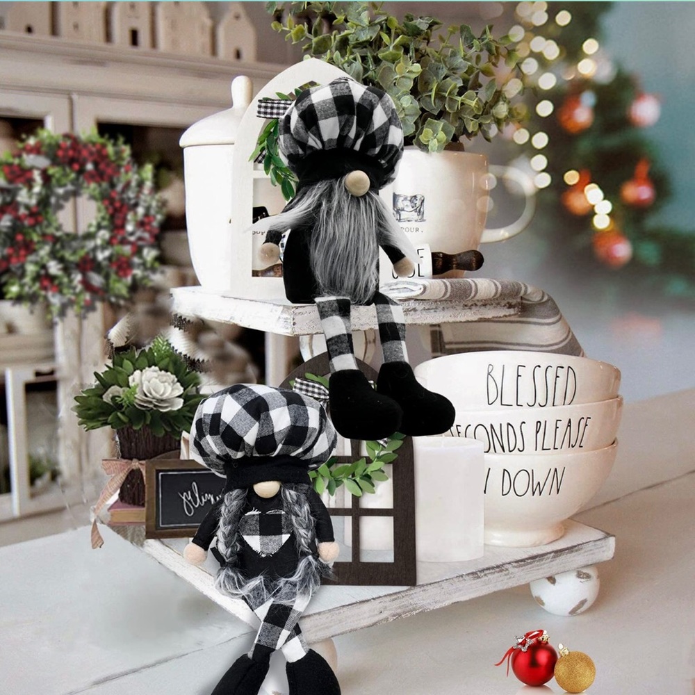 Buffalo Plaid Gnome Shelf SitterDecor Farmhouse Gnomes  Mr Gnome and Mrs Gnome - Picture 4 of 9